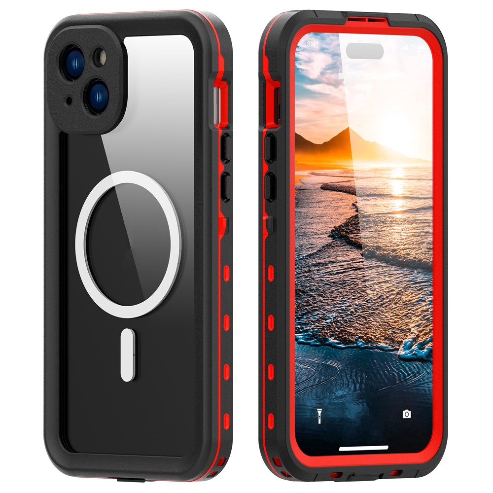 REDPEPPER Dot+ Series For iPhone 15 Plus Phone Case Compatible with MagSafe IP68 Waterproof Clear Phone Cover - Red
