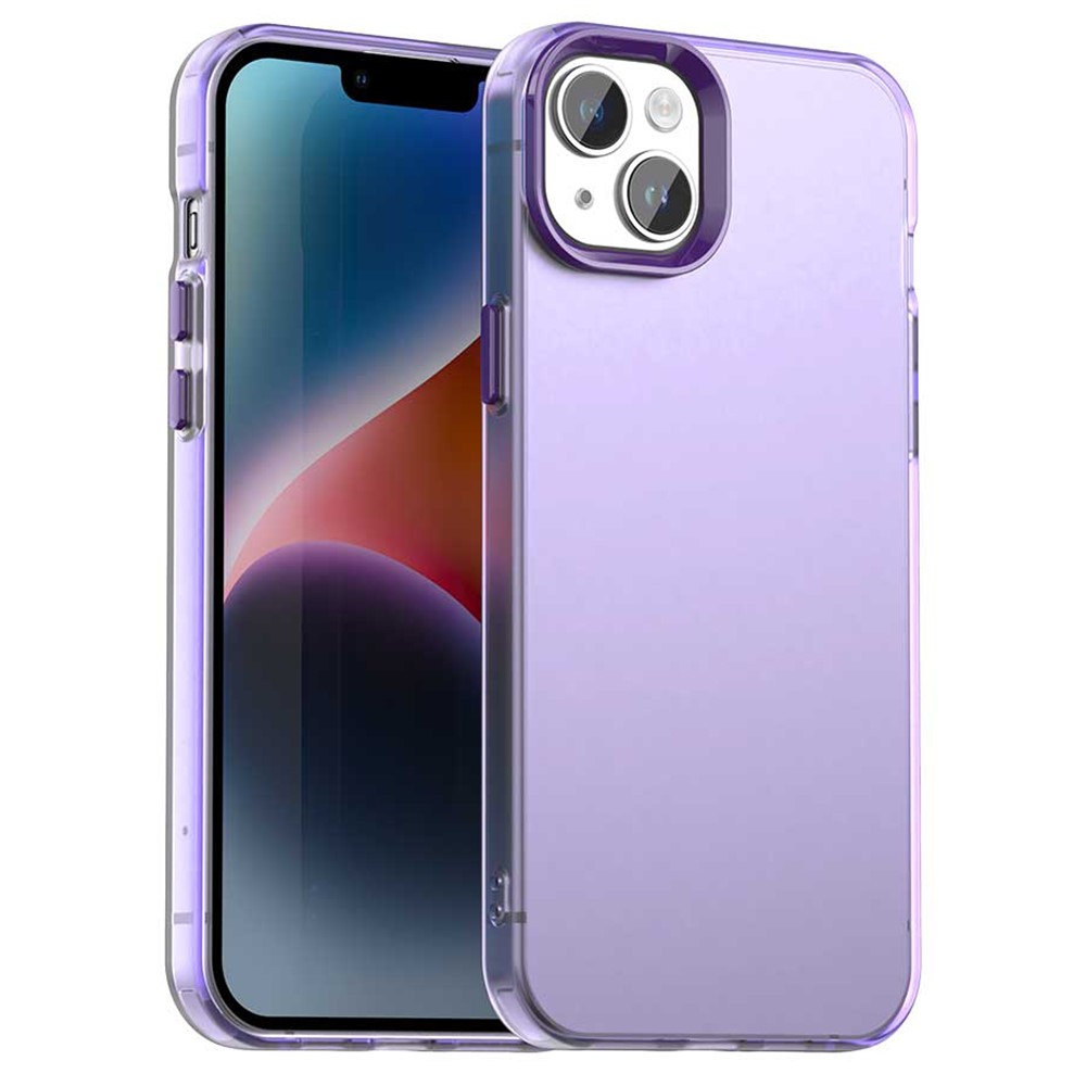 For iPhone 15 Plus / 14 Plus Case PC+TPU+PET Matte Anti-Drop Phone Back Cover - Purple