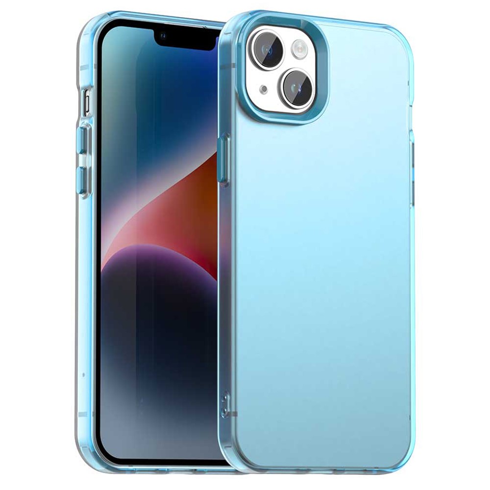 For iPhone 15 Plus / 14 Plus Case PC+TPU+PET Matte Anti-Drop Phone Back Cover - Blue