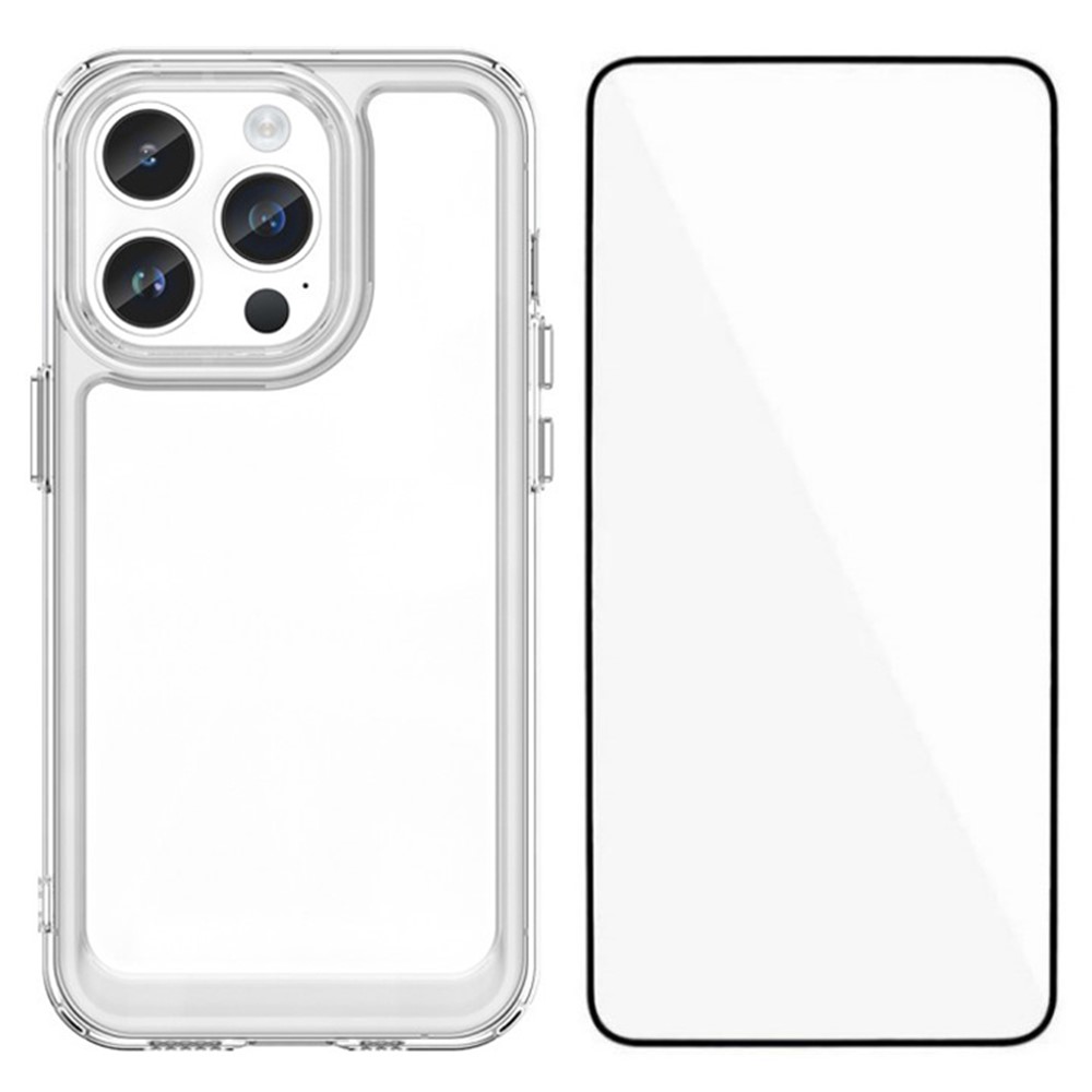 WANLONFENG MF Series for iPhone 14 Pro Case TPU+Acrylic Clear Phone Cover with Tempered Glass Film