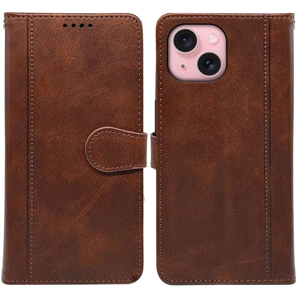 For iPhone 14 Case Calf Texture Leather Stand Book Style Phone Cover - Brown