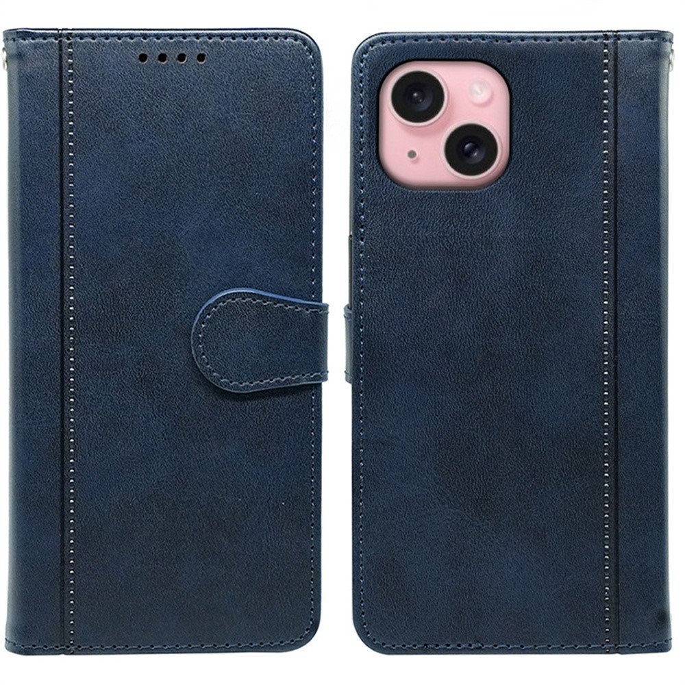 For iPhone 14 Case Calf Texture Leather Stand Book Style Phone Cover - Blue