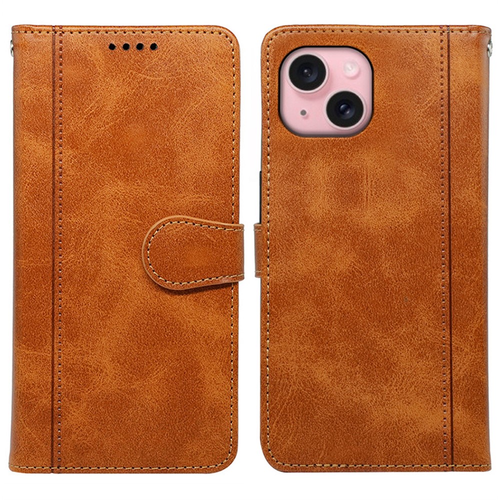 For iPhone 15 Case Calf Texture Leather Stand Book Style Phone Cover - Yellow