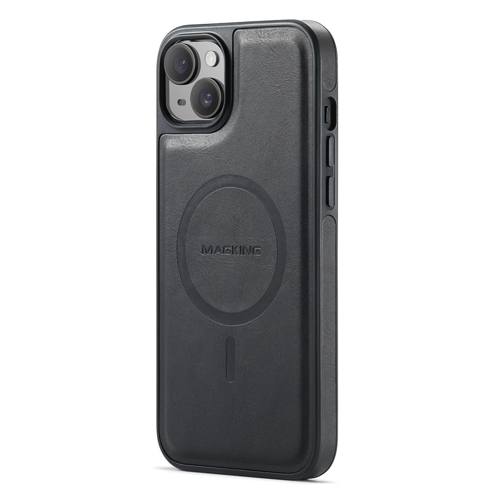 MAGKING K1 Series For iPhone 15 Magnetic Case PC+TPU+PU Leather Phone Cover - Black