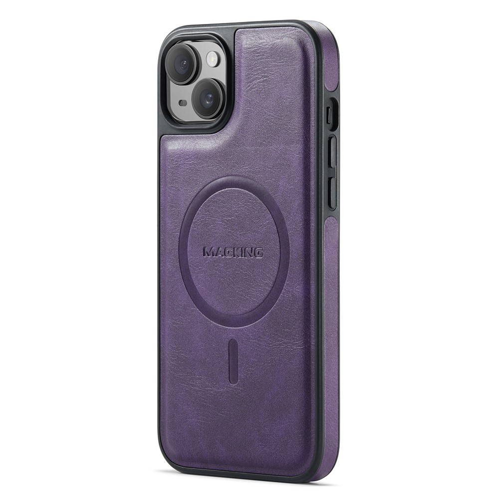 MAGKING K1 Series For iPhone 15 Magnetic Case PC+TPU+PU Leather Phone Cover - Purple