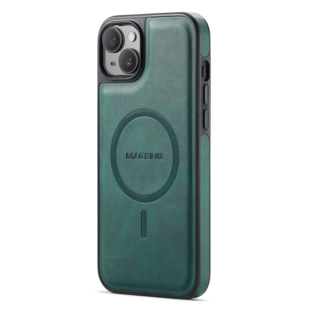 MAGKING K1 Series For iPhone 15 Magnetic Case PC+TPU+PU Leather Phone Cover - Green