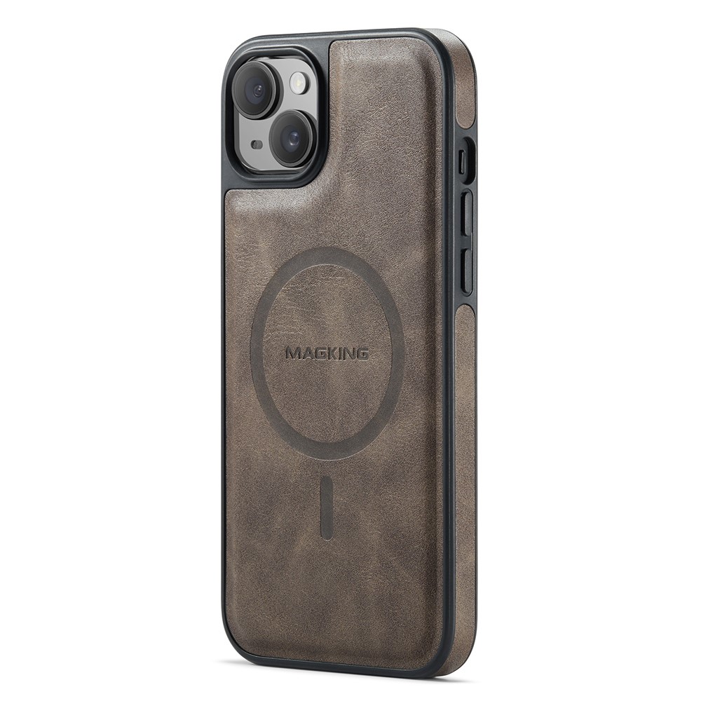 MAGKING K1 Series For iPhone 15 Magnetic Case PC+TPU+PU Leather Phone Cover - Coffee