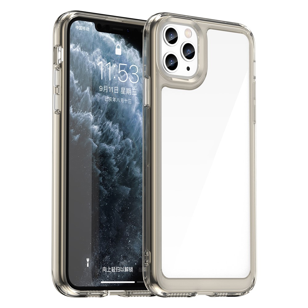 For iPhone 11 Pro Max Case TPU+Acrylic Protective Clear Phone Cover - Transparent Grey