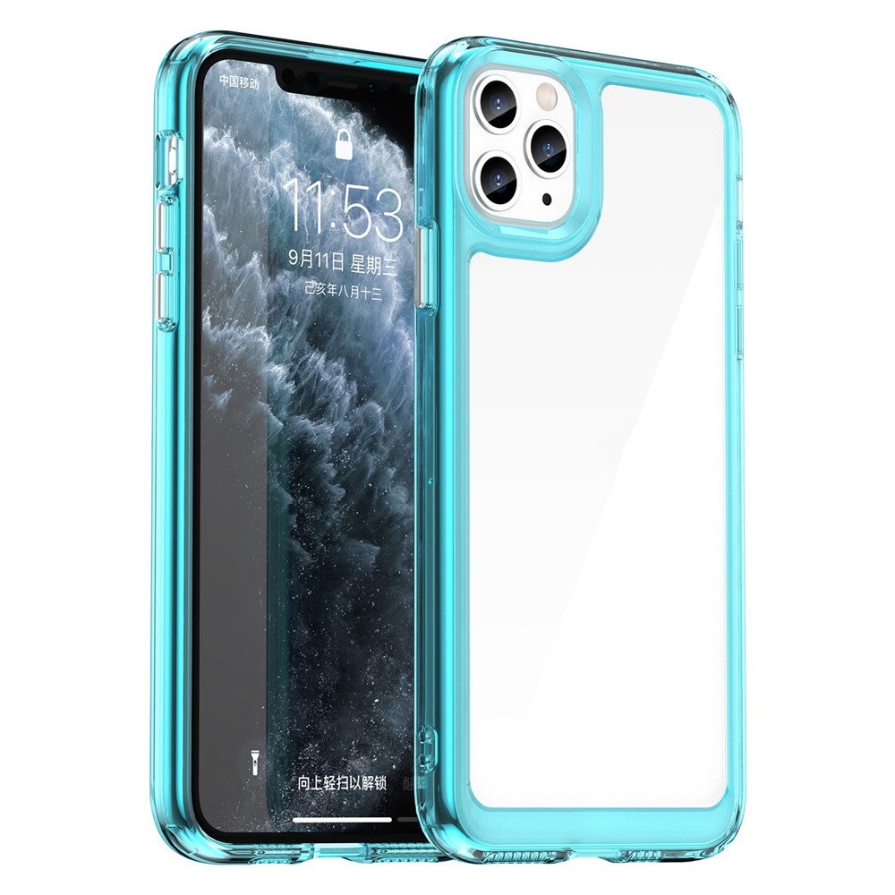 For iPhone 11 Pro Max Case TPU+Acrylic Protective Clear Phone Cover - Transparent Blue