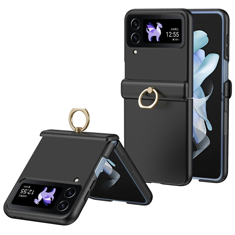 For Samsung Galaxy Z Flip3 5G Case Ring Holder Kickstand PC Phone Cover - Black