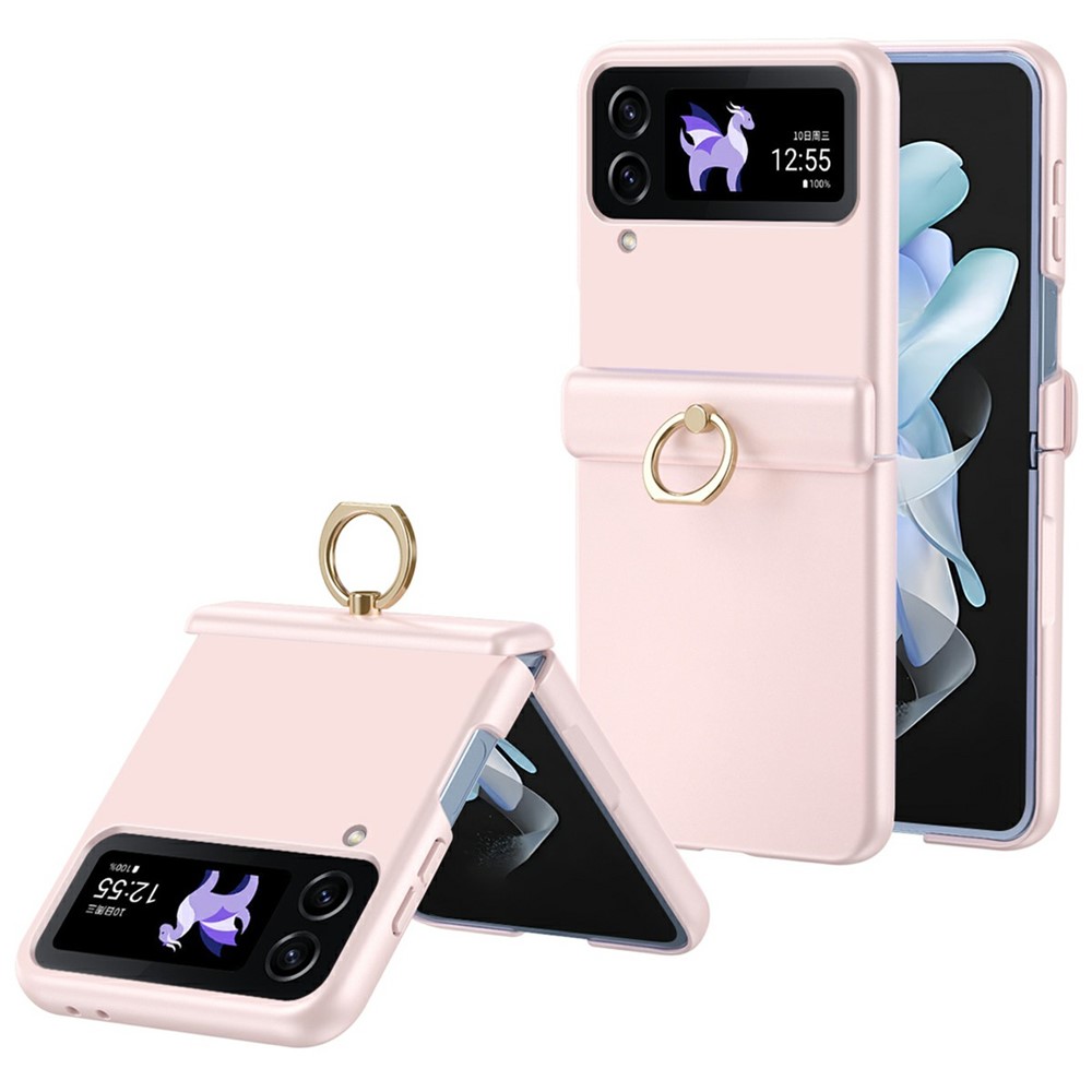 For Samsung Galaxy Z Flip4 5G Case Ring Holder Kickstand PC Phone Cover - Pink