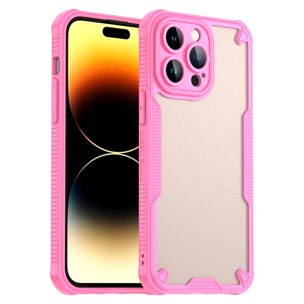 For iPhone 14 Pro Max Case PC+TPU Semi-Transparent Frosted Finish Protective Phone Cover - Pink