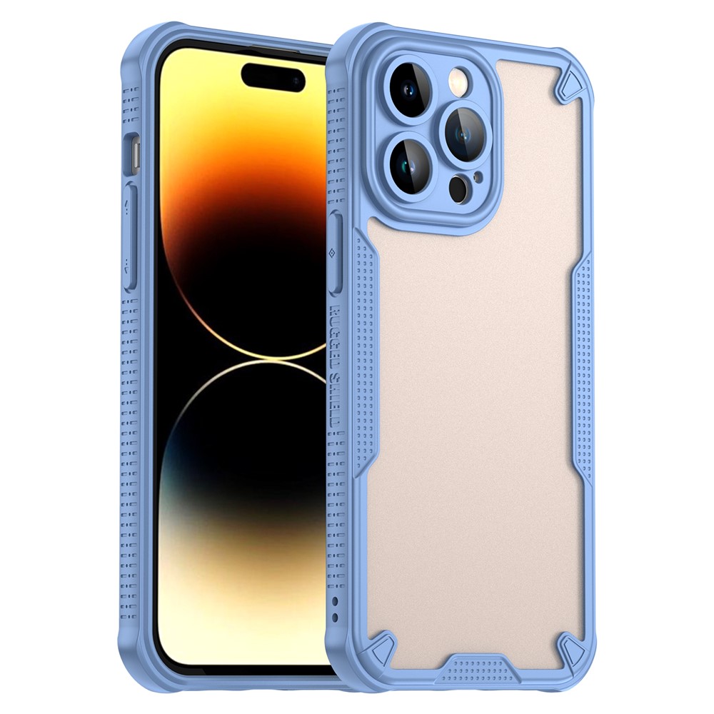 For iPhone 14 Pro Max Case PC+TPU Semi-Transparent Frosted Finish Protective Phone Cover - Blue