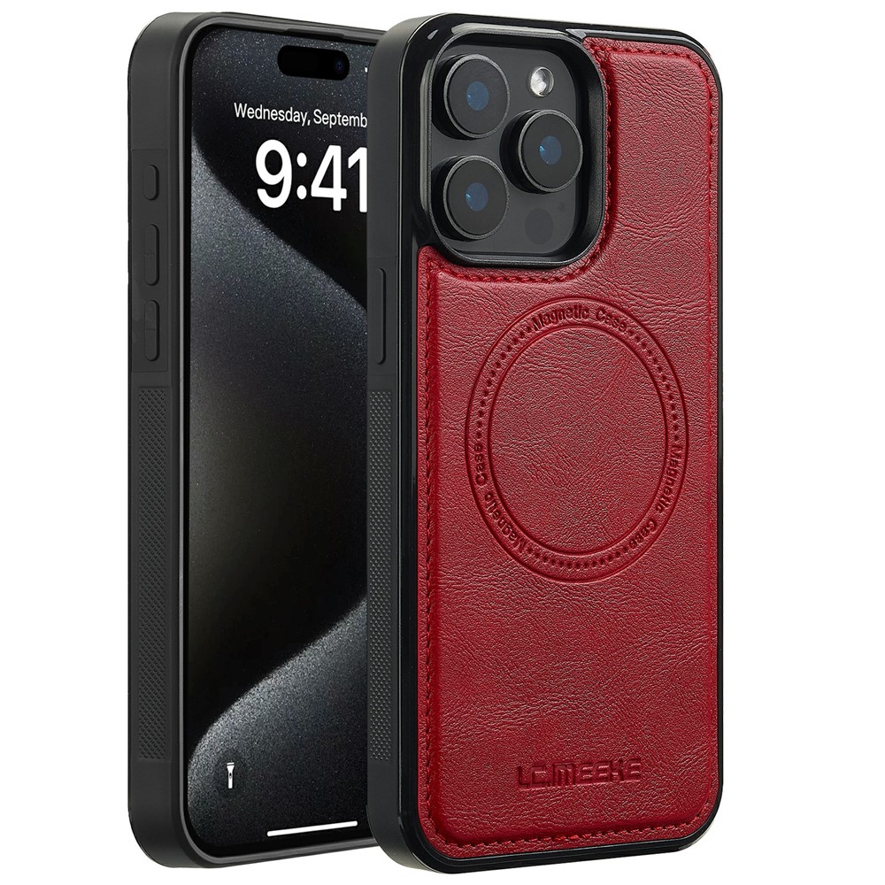 LC.IMEEKE For iPhone 14 Pro Max Magnetic Case Compatible with MagSafe Leather+TPU Back Cover - Red
