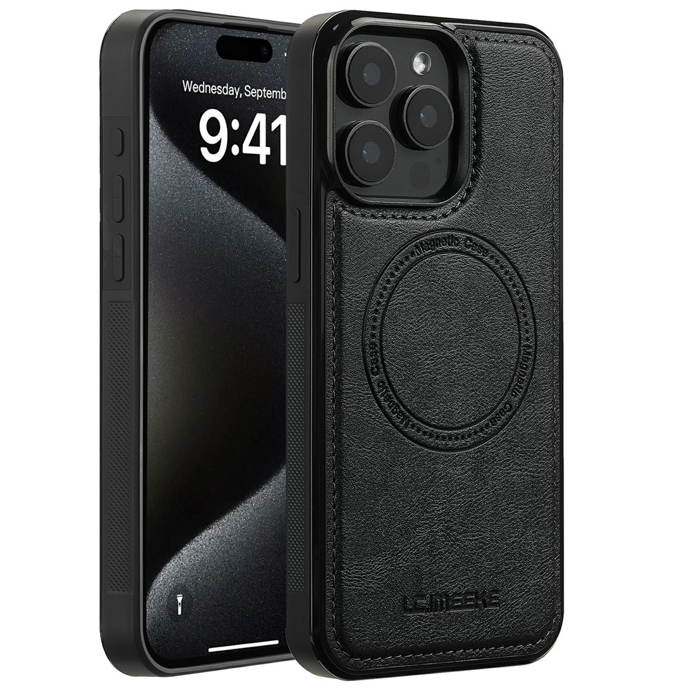 LC.IMEEKE For iPhone 14 Pro Max Magnetic Case Compatible with MagSafe Leather+TPU Back Cover - Black