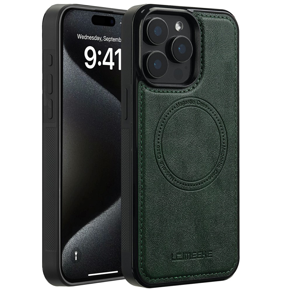 LC.IMEEKE For iPhone 14 Pro Max Magnetic Case Compatible with MagSafe Leather+TPU Back Cover - Green