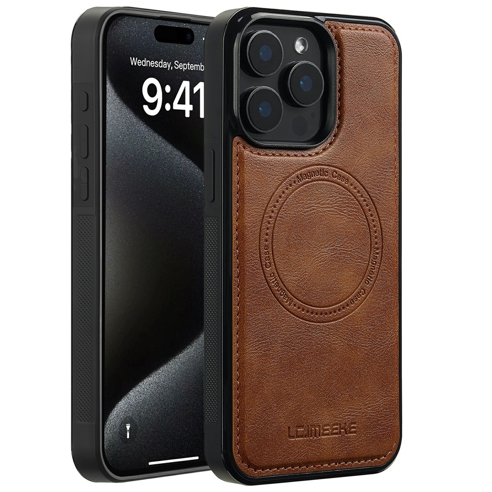 LC.IMEEKE For iPhone 14 Pro Magnetic Case Compatible with MagSafe Leather+TPU Back Cover - Brown