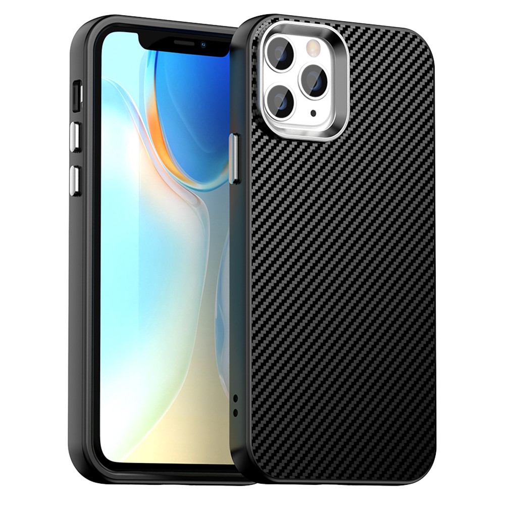For iPhone 11 Pro Max Case Cell Phone Hybrid Back Cover Carbon Fiber Texture - Black