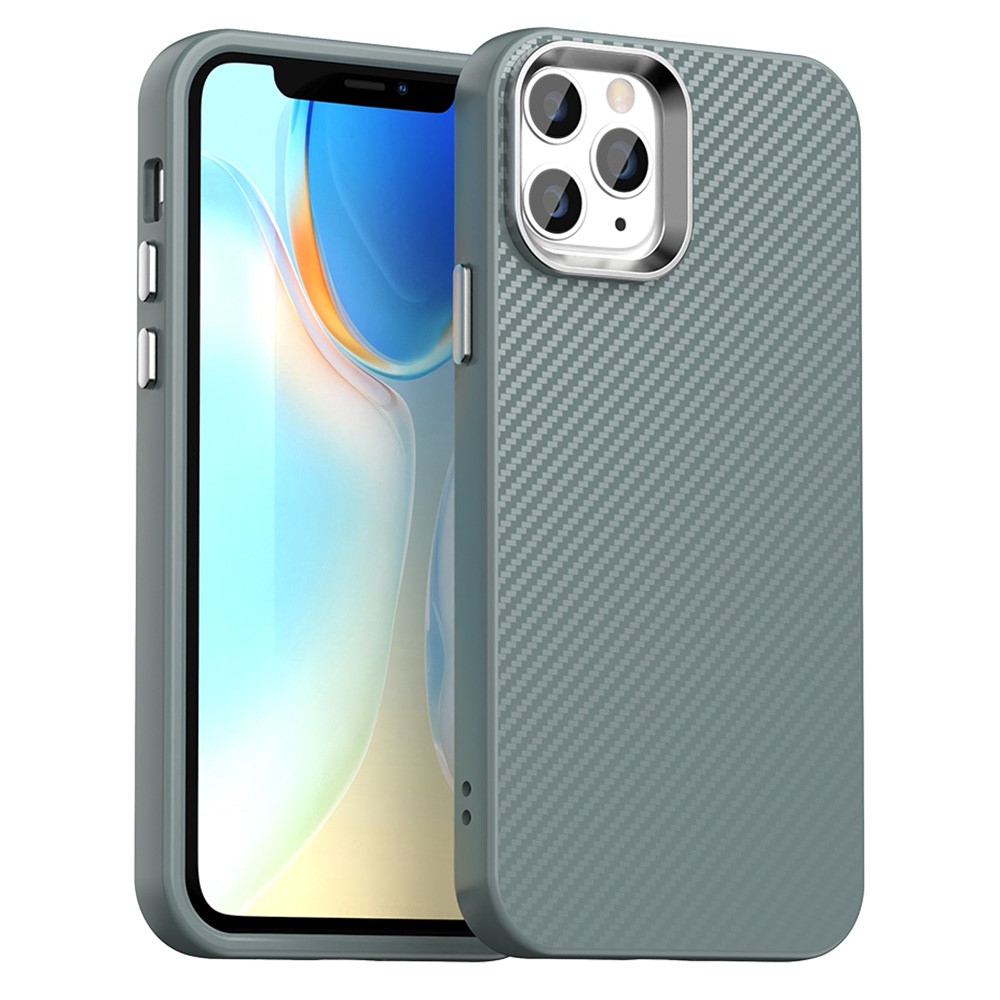 For iPhone 11 Pro Max Case Cell Phone Hybrid Back Cover Carbon Fiber Texture - Grey