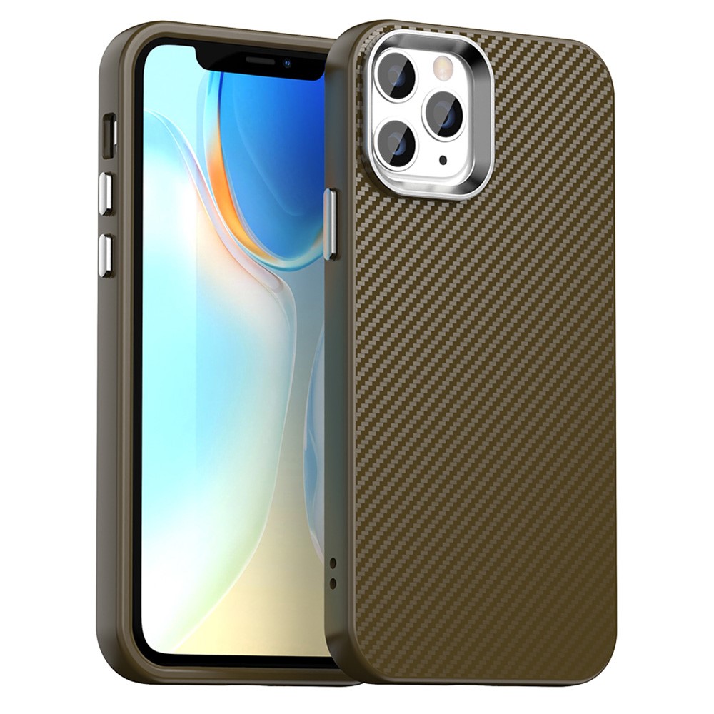 For iPhone 11 Pro Max Case Cell Phone Hybrid Back Cover Carbon Fiber Texture - Brown