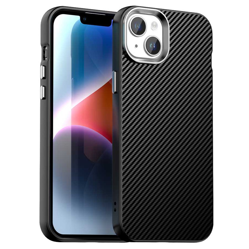 For iPhone 15 Plus / 14 Plus Case Cell Phone Hybrid Back Cover Carbon Fiber Texture - Black