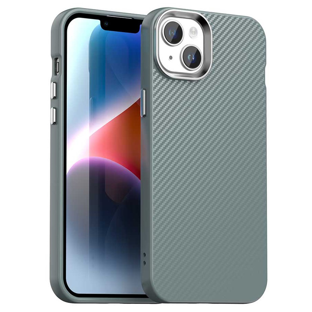 For iPhone 15 Plus / 14 Plus Case Cell Phone Hybrid Back Cover Carbon Fiber Texture - Grey