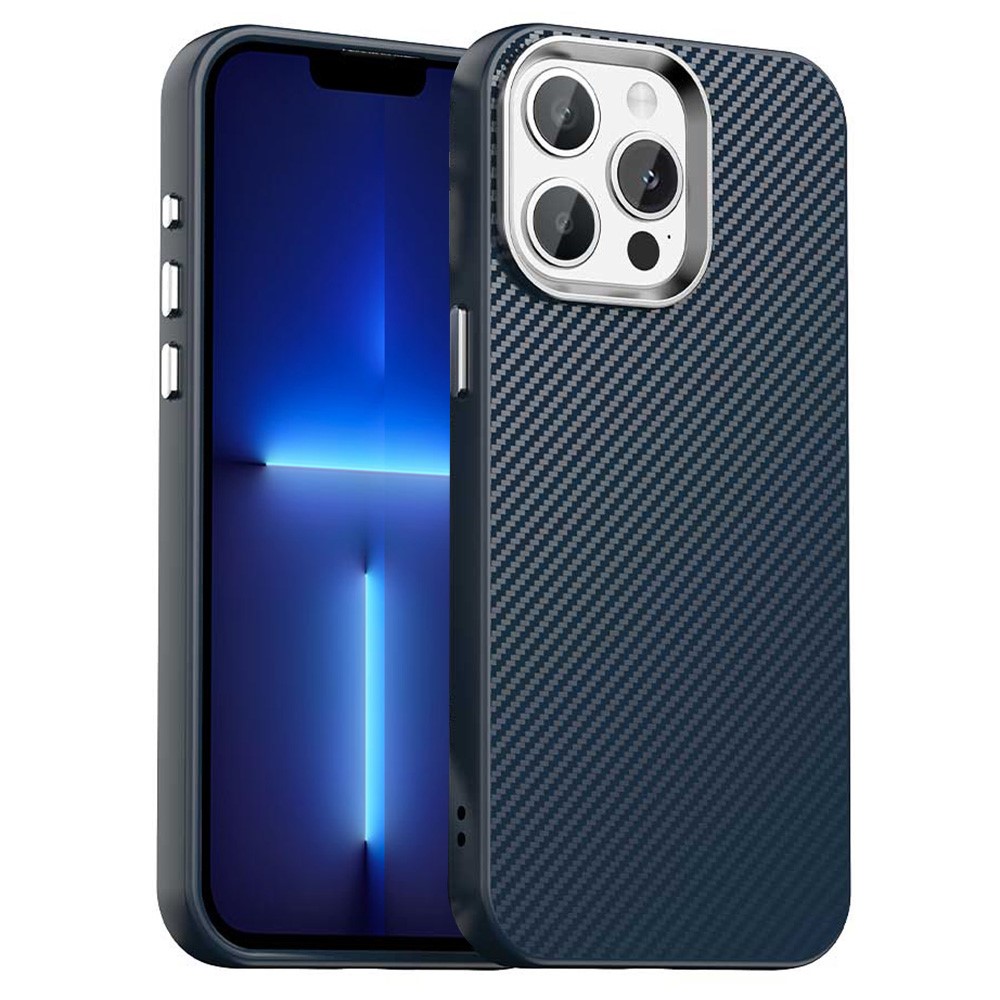 For iPhone 13 Pro Case Cell Phone Hybrid Back Cover Carbon Fiber Texture - Blue