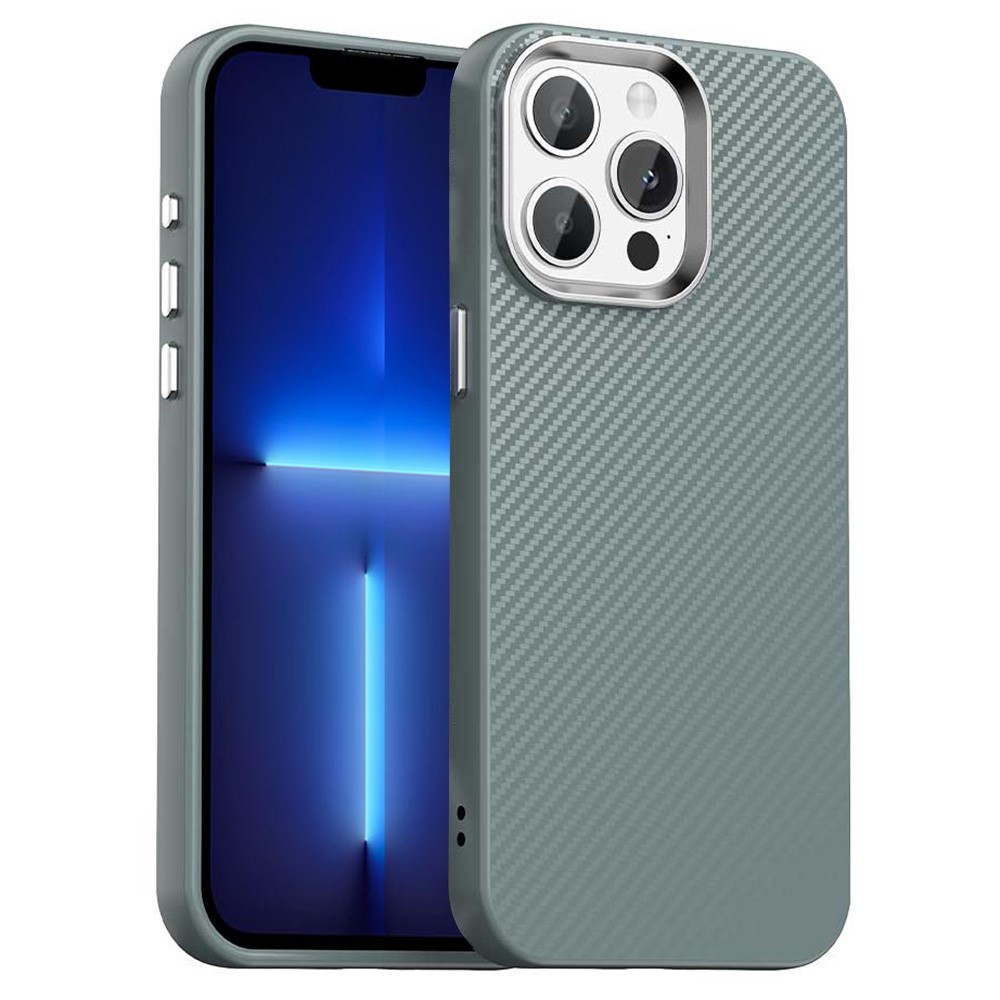 For iPhone 13 Pro Case Cell Phone Hybrid Back Cover Carbon Fiber Texture - Grey