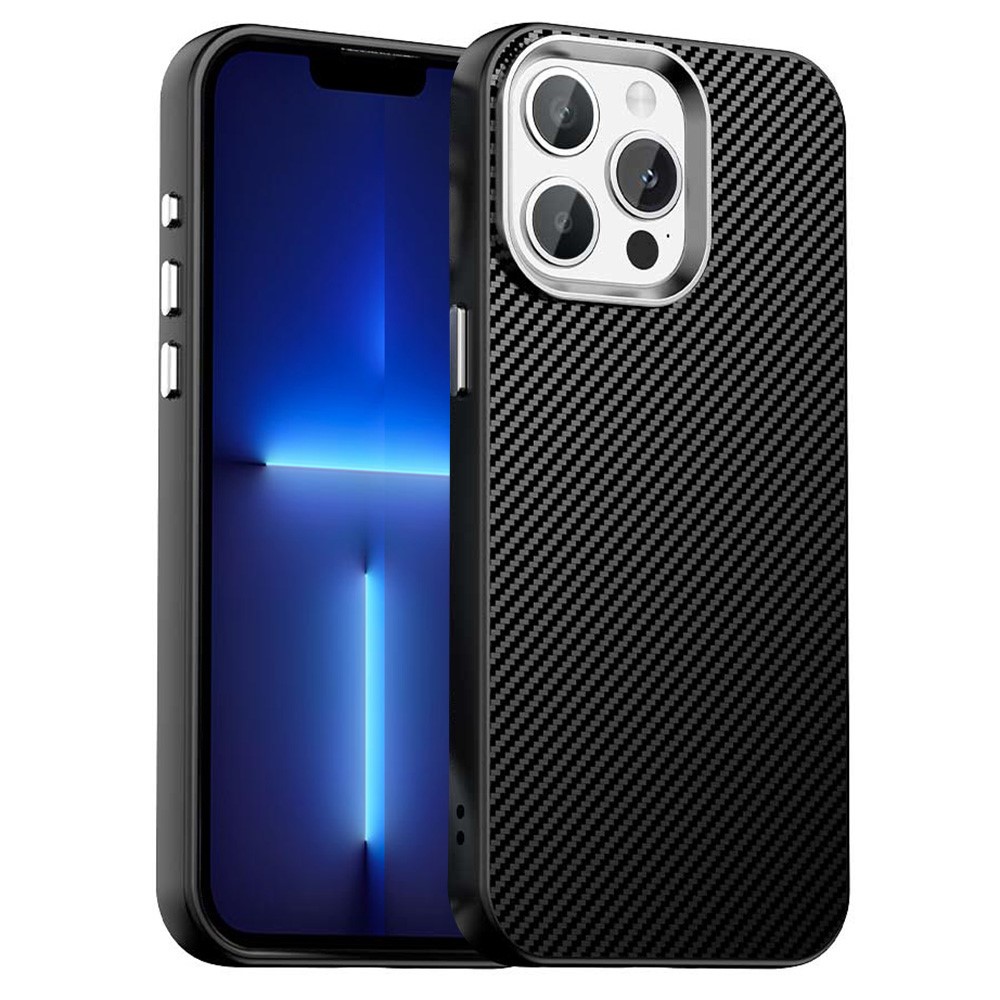 For iPhone 13 Pro Max Case Cell Phone Hybrid Back Cover Carbon Fiber Texture - Black