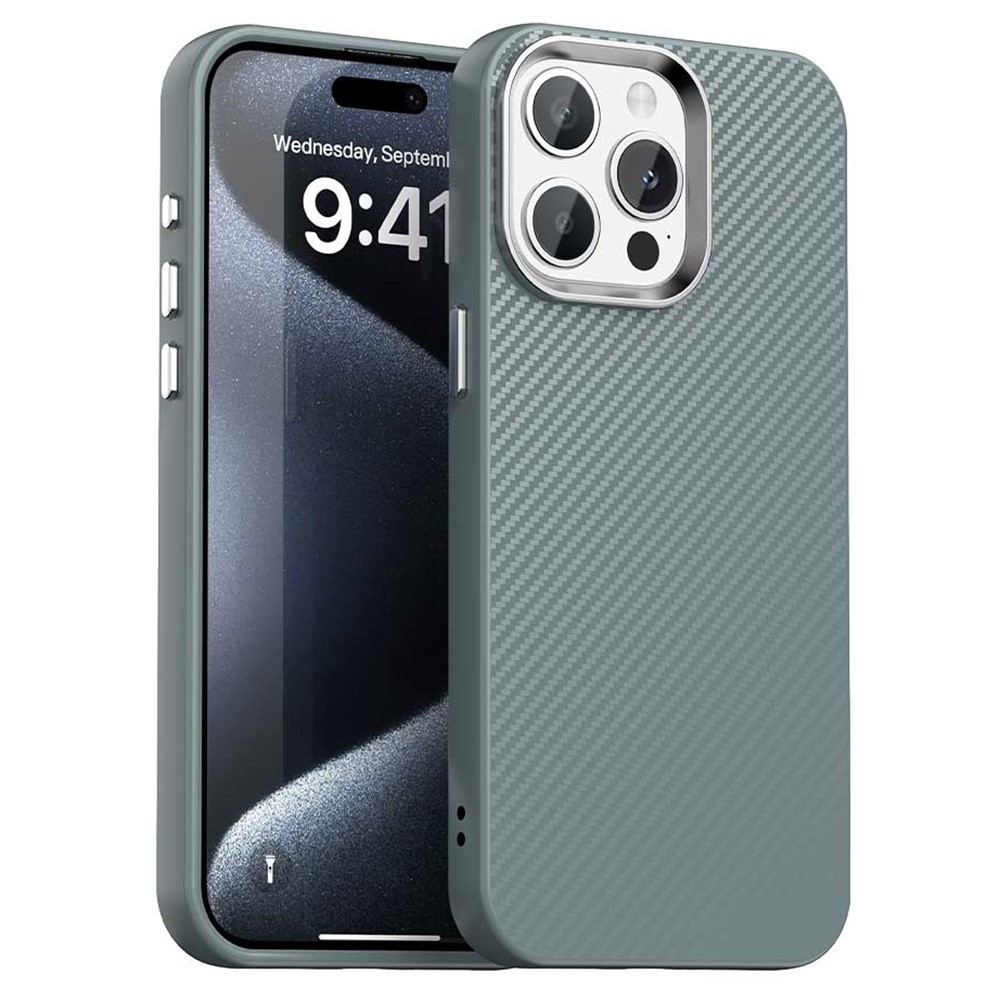 For iPhone 14 Pro Case Cell Phone Hybrid Back Cover Carbon Fiber Texture - Grey