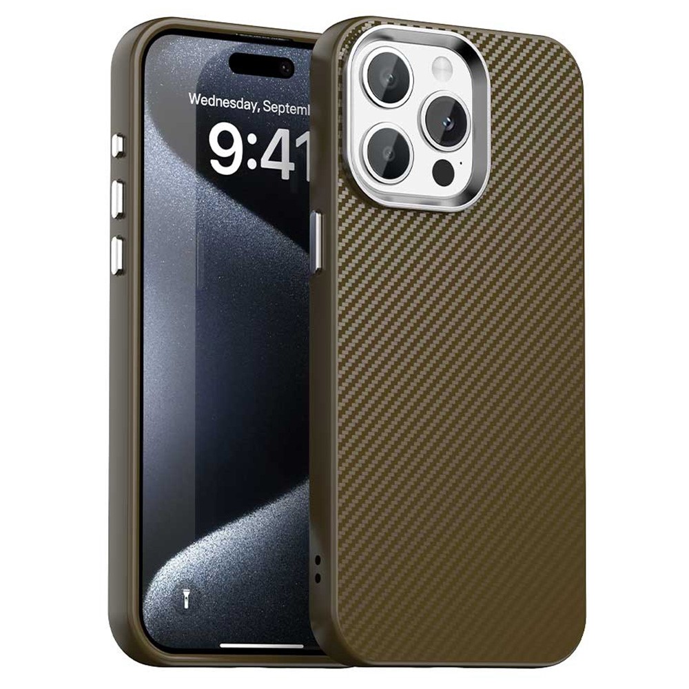 For iPhone 14 Pro Case Cell Phone Hybrid Back Cover Carbon Fiber Texture - Brown