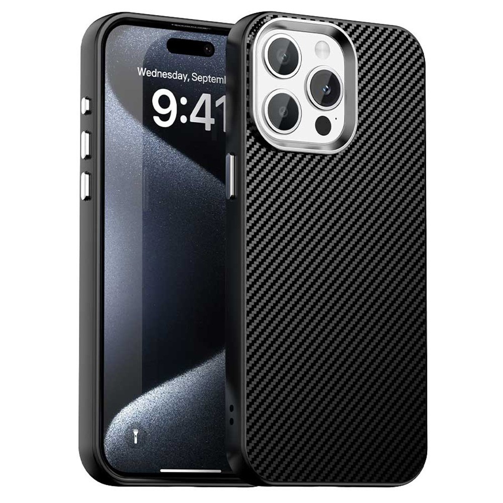 For iPhone 14 Pro Max Case Cell Phone Hybrid Back Cover Carbon Fiber Texture - Black