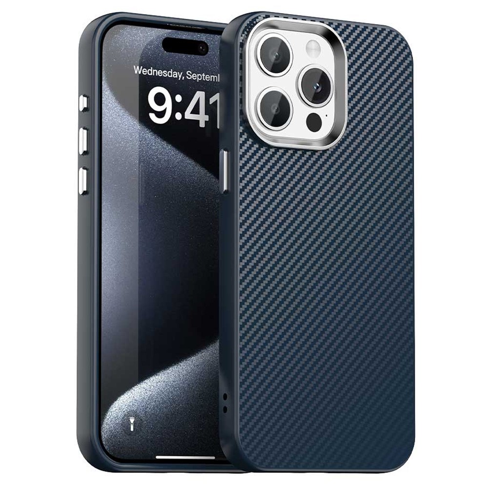For iPhone 14 Pro Max Case Cell Phone Hybrid Back Cover Carbon Fiber Texture - Blue