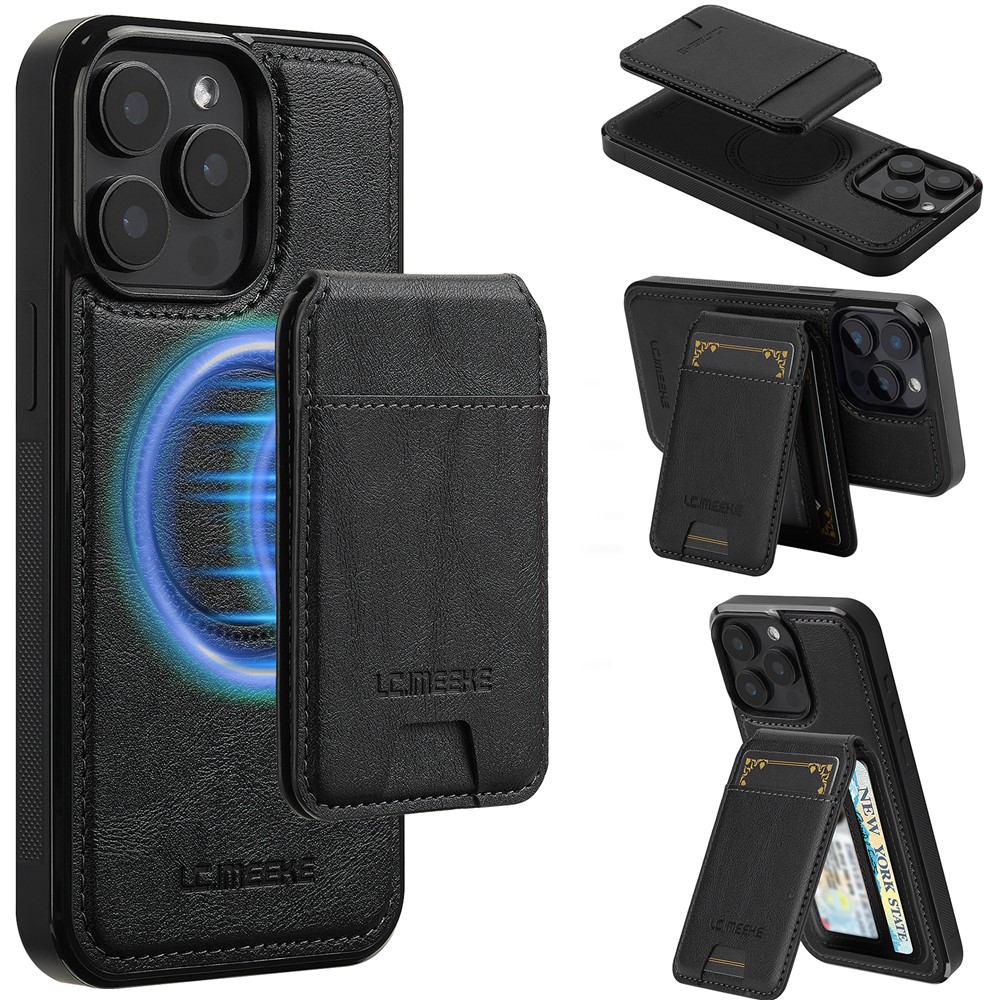 LC.IMEEKE L3 For iPhone 14 Pro Max Magnetic Case Detachable Card Holder Leather+TPU Mobile Cover - Black