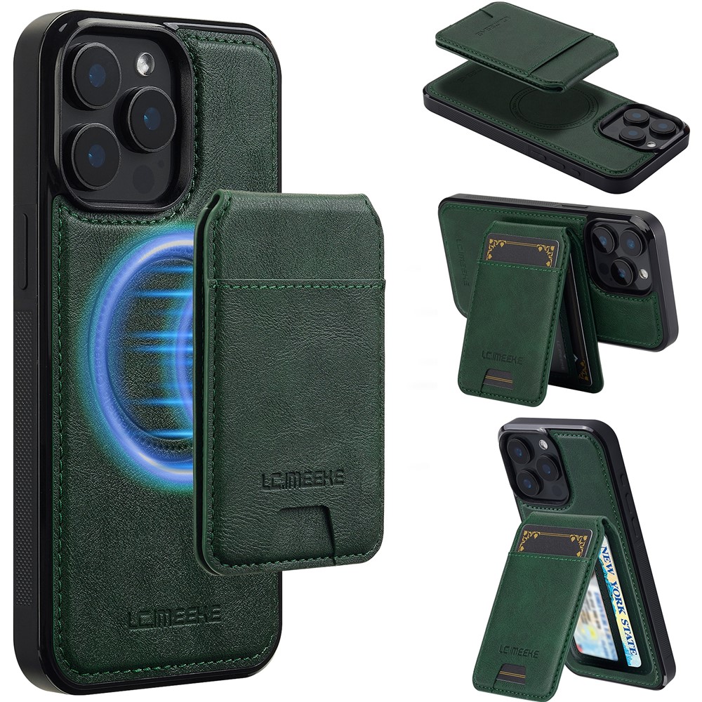 LC.IMEEKE L3 For iPhone 14 Pro Max Magnetic Case Detachable Card Holder Leather+TPU Mobile Cover - Green