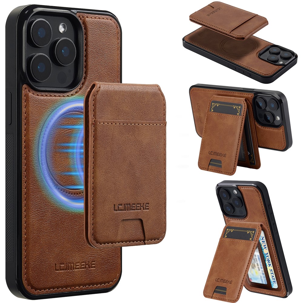 LC.IMEEKE L3 For iPhone 14 Pro Max Magnetic Case Detachable Card Holder Leather+TPU Mobile Cover - Brown