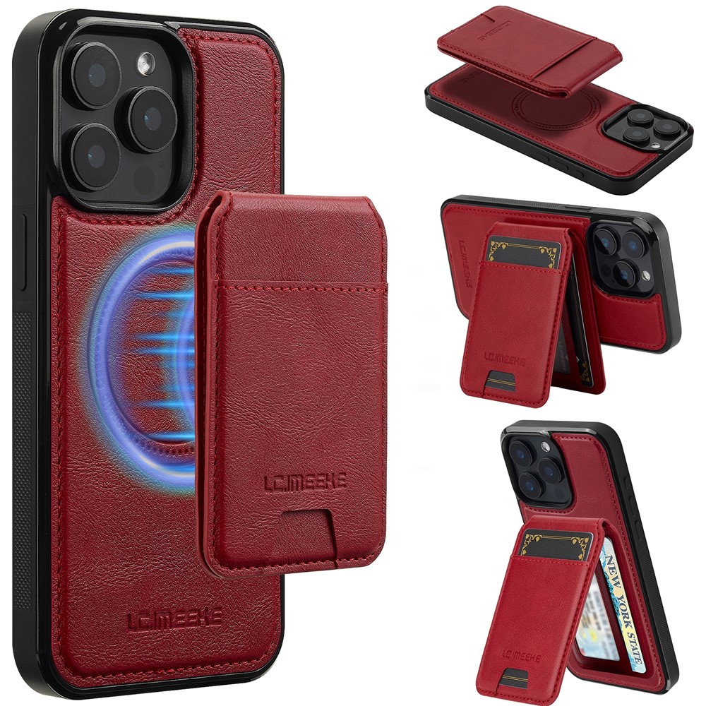 LC.IMEEKE L3 For iPhone 14 Pro Magnetic Case Detachable Card Holder Leather+TPU Mobile Cover - Red
