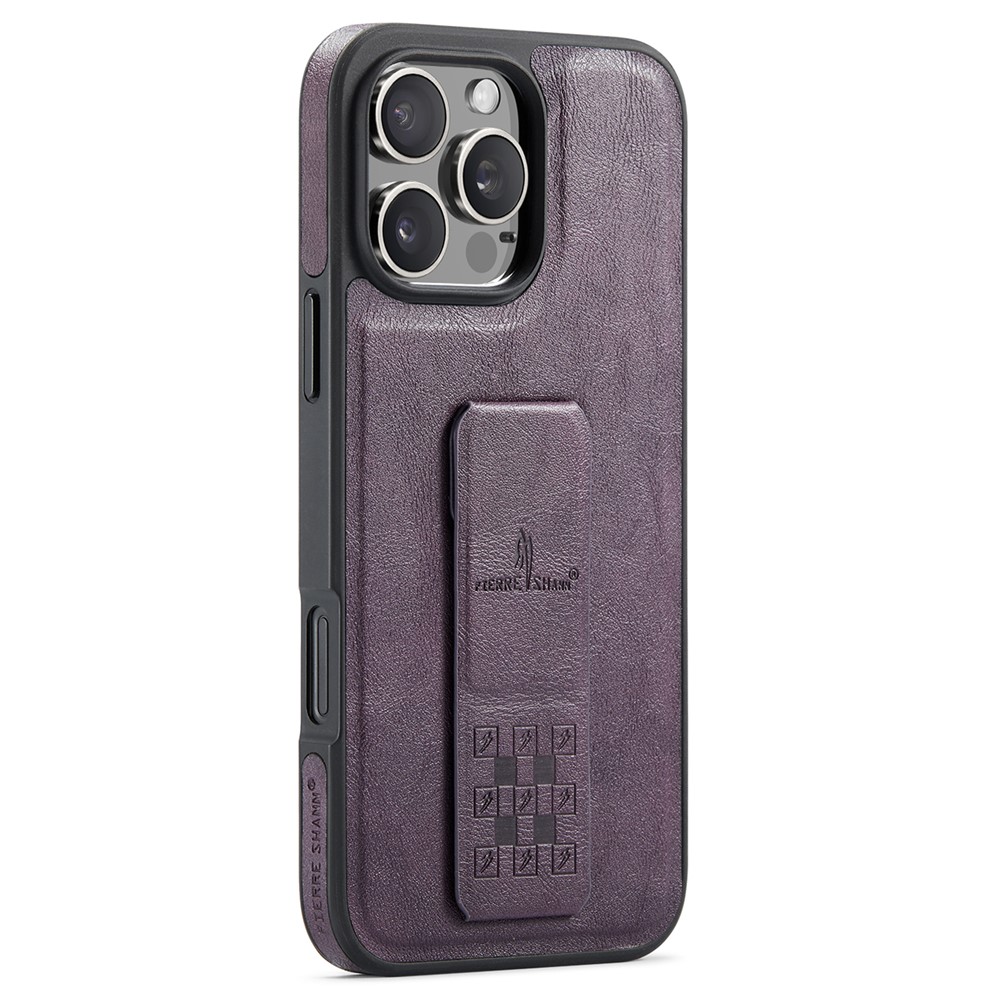 FIERRE SHANN For iPhone 14 Pro Case Kickstand Leather Slim Back Cover - Purple