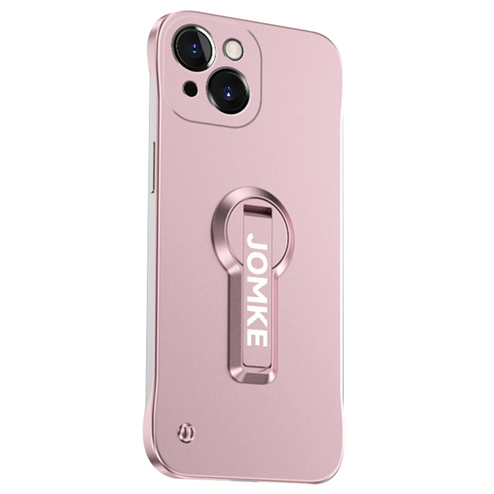 For iPhone 14 Case Hard PC Frameless Baking Paint Kickstand Phone Cover - Pink