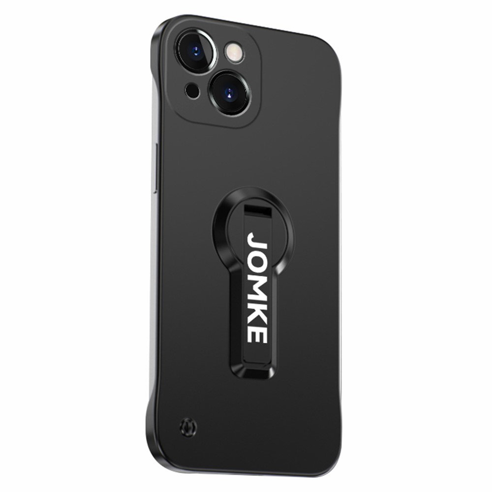 For iPhone 15 Case Hard PC Frameless Baking Paint Kickstand Phone Cover - Black