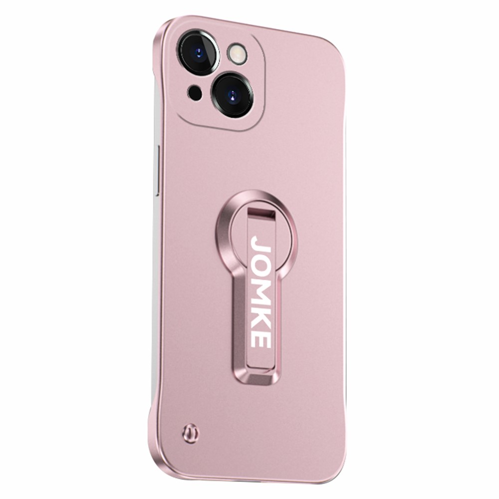 For iPhone 15 Case Hard PC Frameless Baking Paint Kickstand Phone Cover - Pink