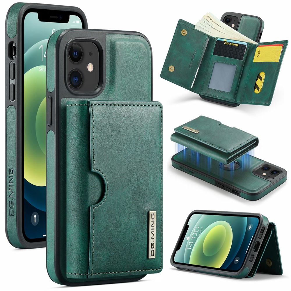 DG.MING M6 Series For iPhone 12 / 12 Pro Case Magnetic Wallet PU+PC+TPU Phone Cover - Green