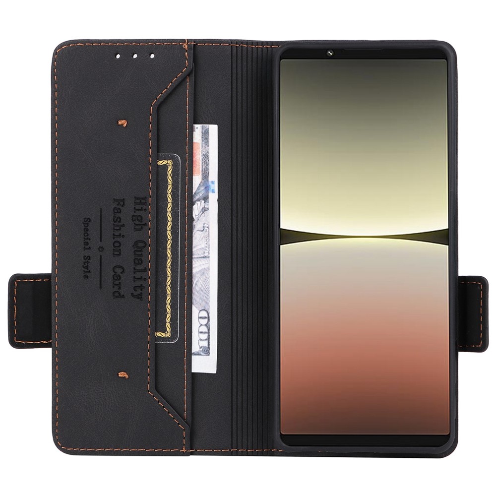 Hardware Decor Phone Case for Sony Xperia 5 IV 5G, Full Protection Dual Magnetic Clasp PU Leather Wallet Stand Phone Cover - Black-2