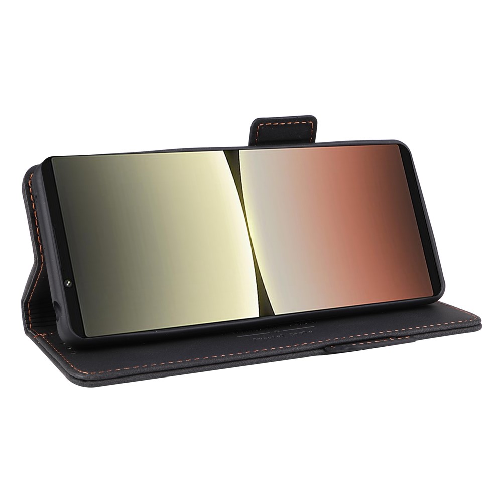 Hardware Decor Phone Case for Sony Xperia 5 IV 5G, Full Protection Dual Magnetic Clasp PU Leather Wallet Stand Phone Cover - Black-3