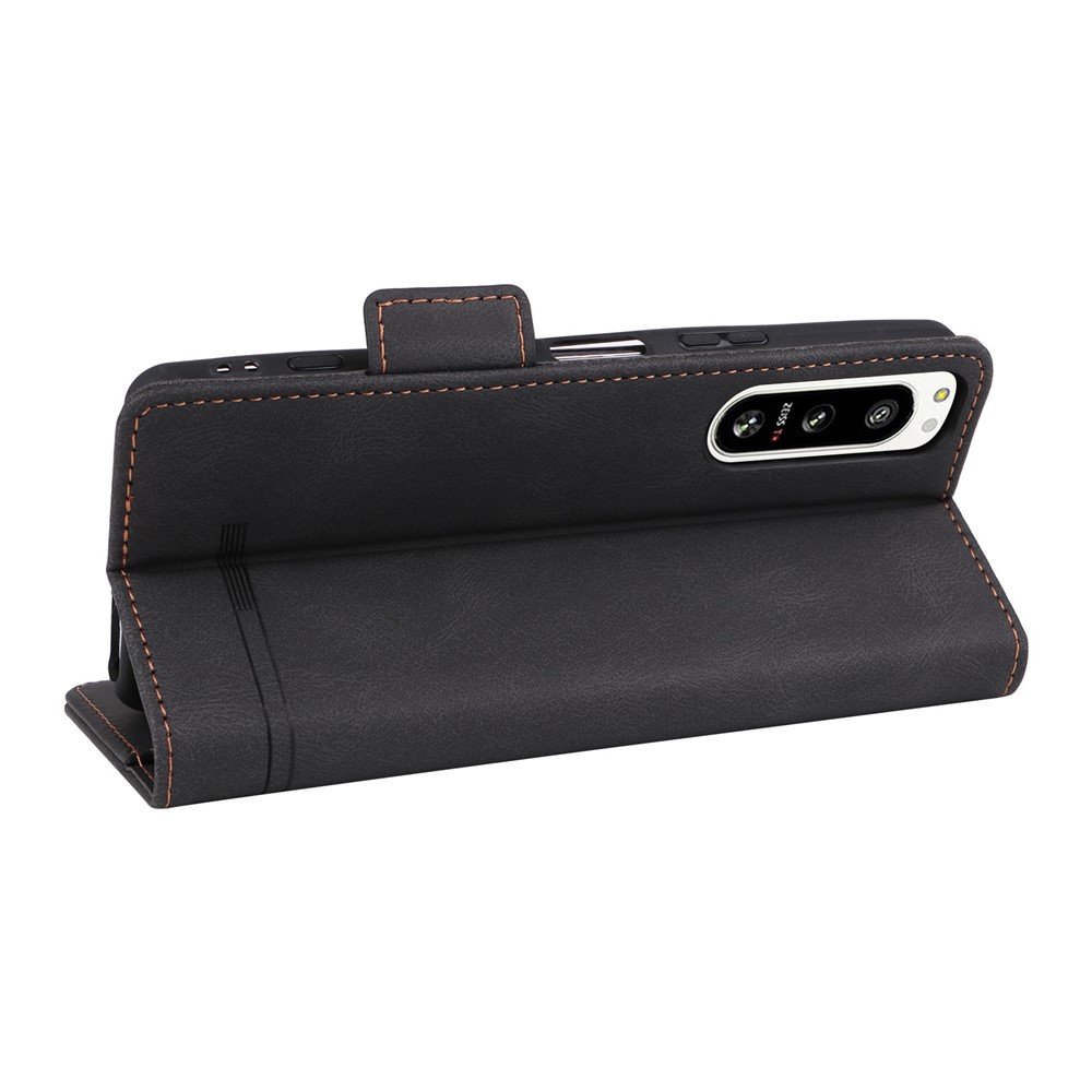 Hardware Decor Phone Case for Sony Xperia 5 IV 5G, Full Protection Dual Magnetic Clasp PU Leather Wallet Stand Phone Cover - Black-4