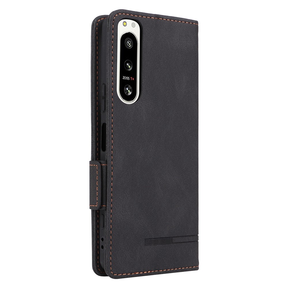 Hardware Decor Phone Case for Sony Xperia 5 IV 5G, Full Protection Dual Magnetic Clasp PU Leather Wallet Stand Phone Cover - Black-6