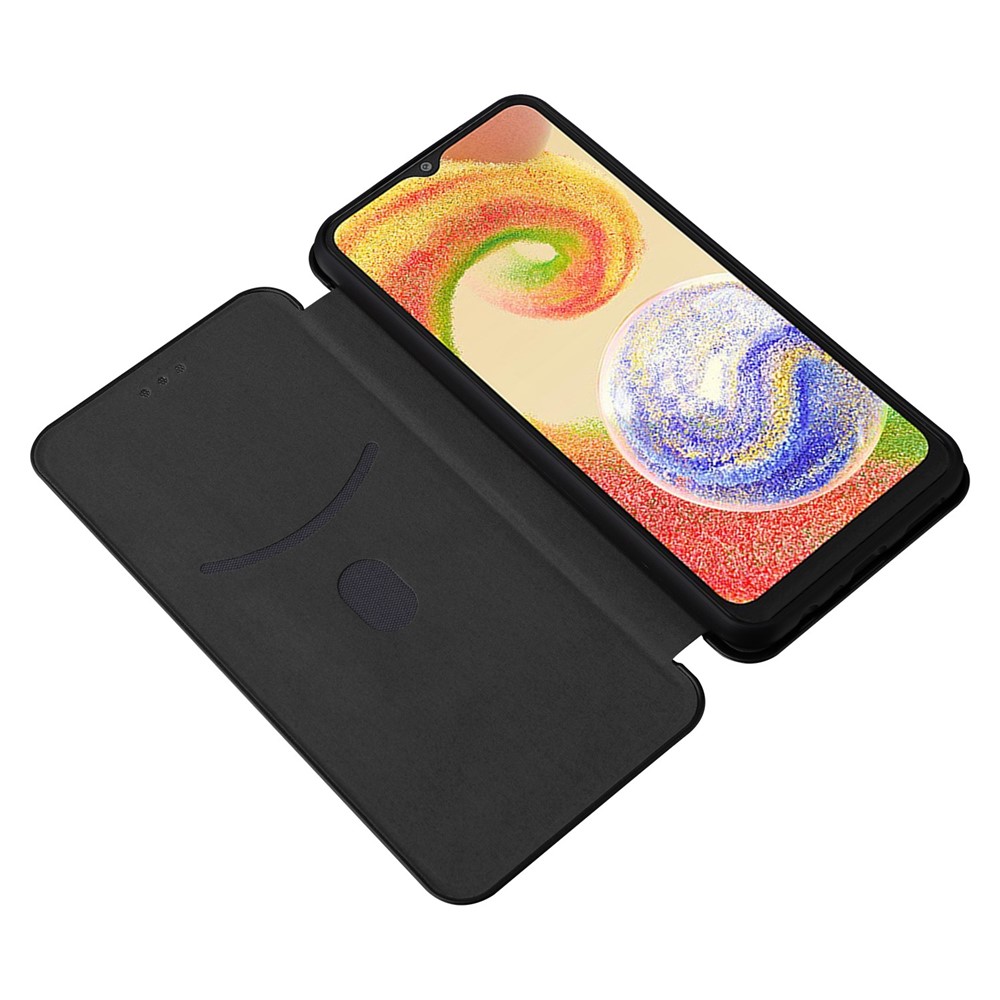For Samsung Galaxy A04 4G (164.4 x 76.3 x 9.1 mm) Carbon Fiber Texture Smartphone Case Full Coverage PU Leather Magnetic Auto-absorbed Stand Card Holder Phone Shell - Black-2