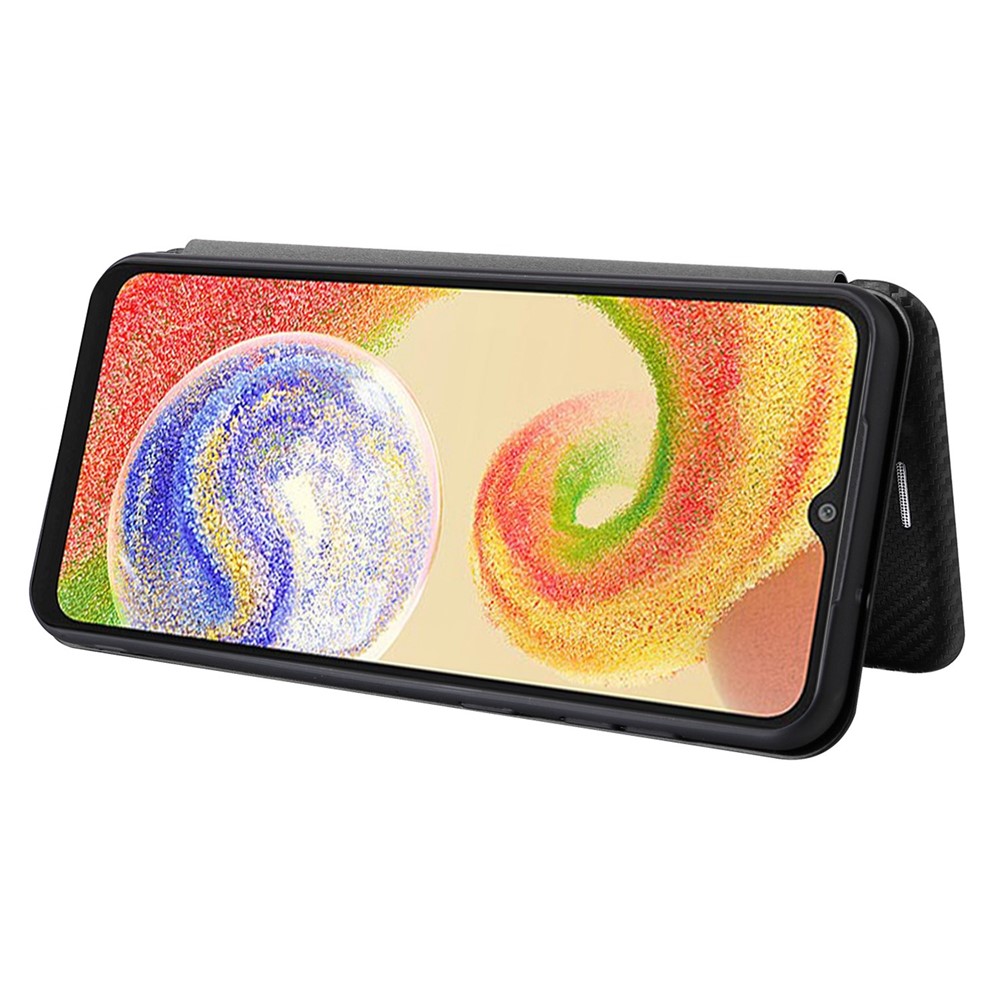 For Samsung Galaxy A04 4G (164.4 x 76.3 x 9.1 mm) Carbon Fiber Texture Smartphone Case Full Coverage PU Leather Magnetic Auto-absorbed Stand Card Holder Phone Shell - Black-3