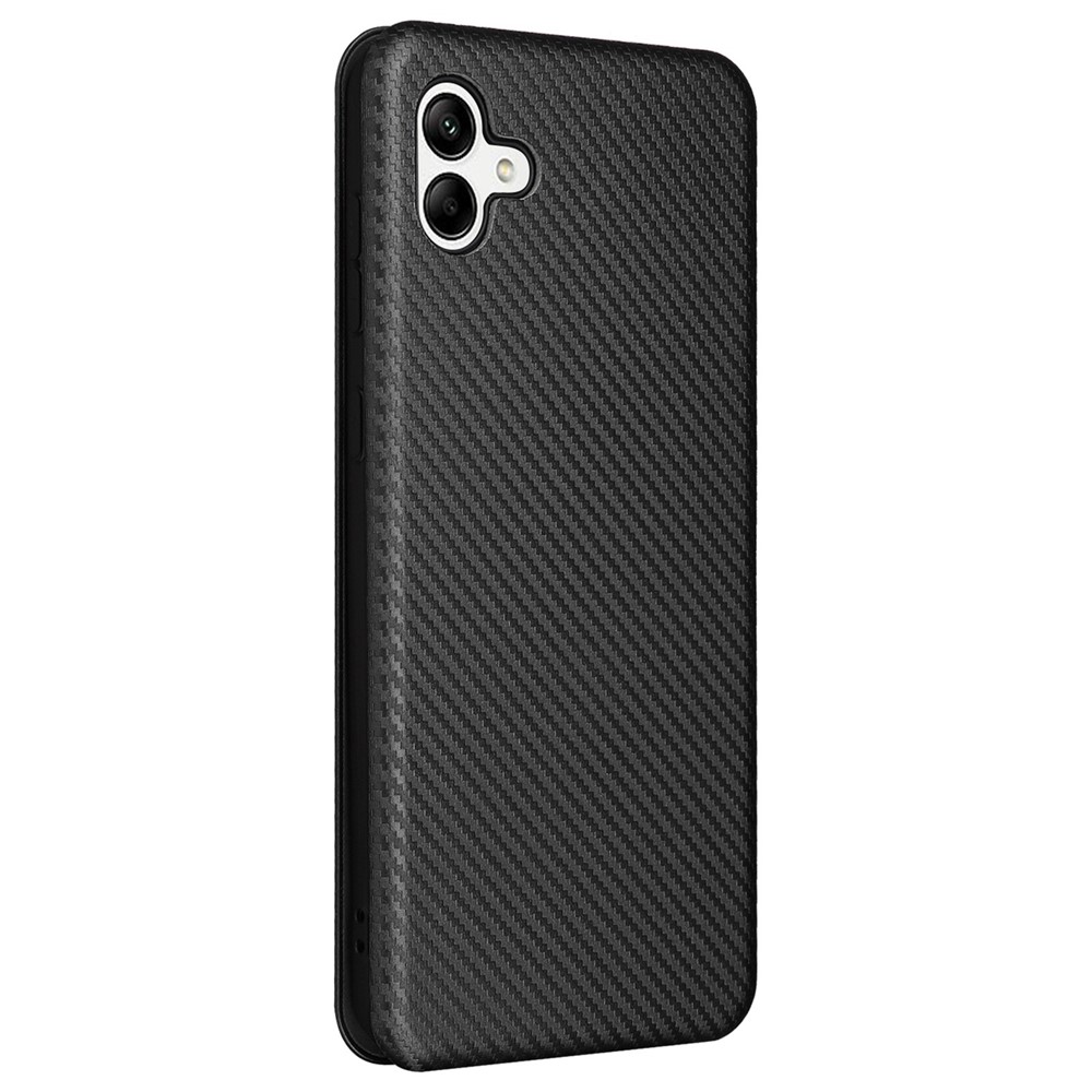 For Samsung Galaxy A04 4G (164.4 x 76.3 x 9.1 mm) Carbon Fiber Texture Smartphone Case Full Coverage PU Leather Magnetic Auto-absorbed Stand Card Holder Phone Shell - Black-9