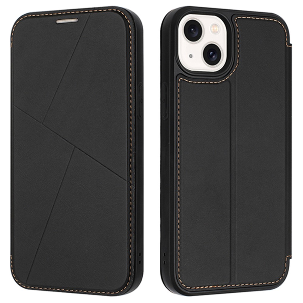 For iPhone 15 Case Magnetic Closure Card Slot Leather Flip Phone Cover - Black